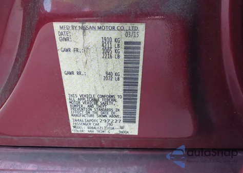 2015 Nissan Altima 2.5/2.5 S/2.5 Sl/2.5 Sv из США, поврежденный, VIN 1N4AL3AP0FC297227